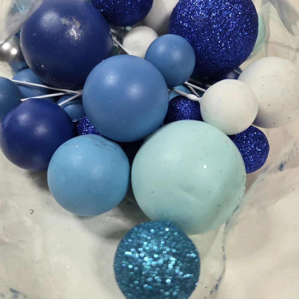 70 Pcs Ball Cake Topper Birthday Cake. Blue Topper Glitter Foam Balloons Cake